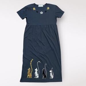 Needle And Threads Vintage Cat Maxi‎ Dress Size Large Black 80s Halloween